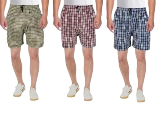 an Fabrication' Men's Cotton Elasticated Waist Drawstring Closure Mid Thigh Length Checkered Shorts Combo_PO3_RedGreenBlue_19-picture-56