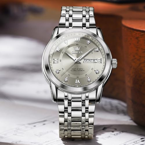 OLEVS Men's Casual Gentleman Grey Unique Big Face Quartz Watches - image 4