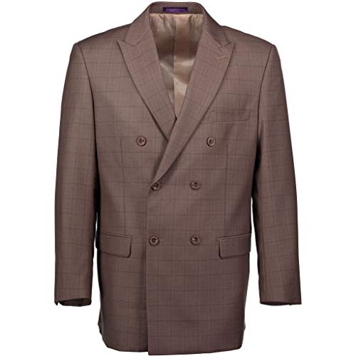 Vinci Men's Windowpane Plaid Double Breasted 6 Button Classic Fit Suit Tan | Size: 40 Regular / 34 Waist #TOP1