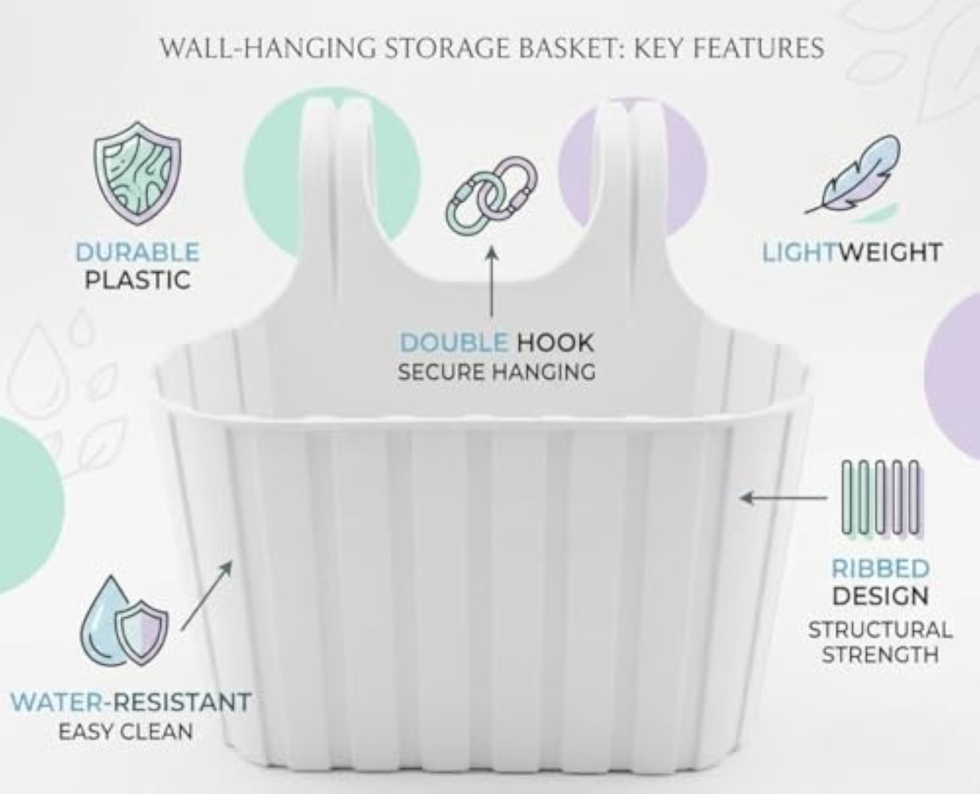 Wall Hanging Plastic Storage Basket with Double Hook