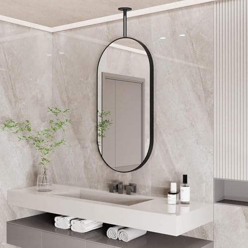 Miroirs de plafond en verre et miroirs de salle de bain flottants noirs