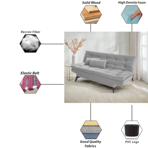 Image of Casaliving Danny Sofa Cum Bed for Living Room Premium Fabric Sofa New 3 Seater Sofa Cum Bed Velvet Fabric with 2 Cushions (Grey) Suitable for All Indoor Sofa Set