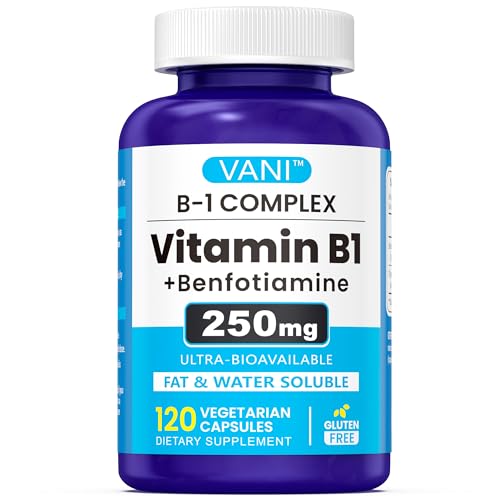 VANI 250mg Vitamin B1 with Benfotiamine, Complex 2 in 1 Enhanced Formula -Fat & Water Soluble Thiamine B1 Supplement | 120 Capsules | Gluten Free -  850065040905