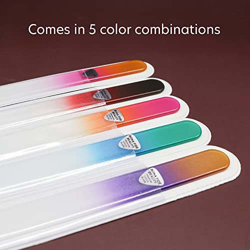 Bona Fide Beauty Czech Glass File Set - 5 Piece Crystal Nail Files (Multicolor). Reusable Bulk Nail Files from The EU.