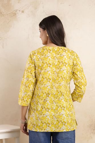Image of Women's Floral Print Tunic Top, 3 /4 Sleeve, V-Neck, Casual Wear