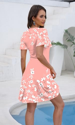 Image of COSSEN Women's Summer Casual T Shirt Dress with Pockets - Short Sleeve V Neck Flowy Loose A-Line Sundress Vacation