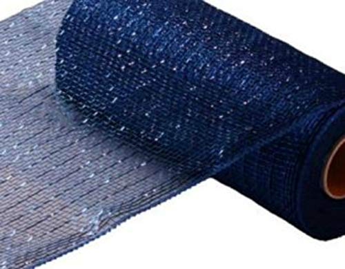 Deco Poly Mesh Ribbon - 10 inches x 10 yards (30 feet), Metallic Navy Blue and Royal Foil