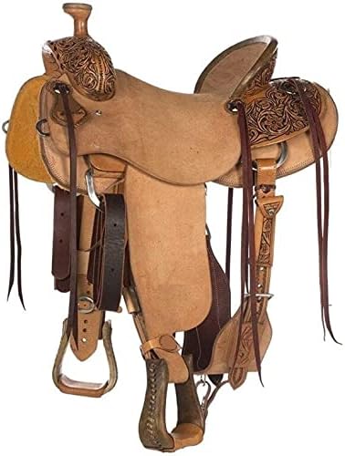 Western Horse Saddle Wade Tree A Fork Ranch Roping Work Handmade Tooled Carved Premium Leather Equestrian Trail Horse Saddle for Horse Riding Size: 10-18 inches Seat, OS40