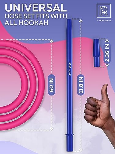 Image of M. ROSENFELD Pink Hookah Hose with Blue Mouthpiece - Premium 60 inch Long Silicone Water Pipe Hose - Washable, with 15 inch Aluminum Easy-Grip Mouthpiece - Hookah Hose Pink - Won't Rust or Ghost Hooka Hose Silicone