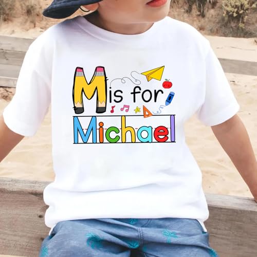 NAZENTI Custom First Day of Kindergarten Shirt for Kids, Personalized Back to School Shirt for Toddler Girls and Boys3