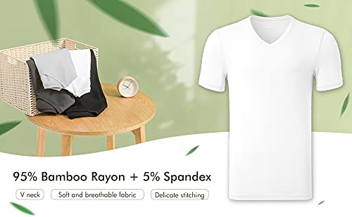 Colorfulleaf Men's Bamboo Undershirts Regular Fit T-Shirts Short Sleeve V-Neck Tees 3-Pack Multipack (3White, L) #TOP1