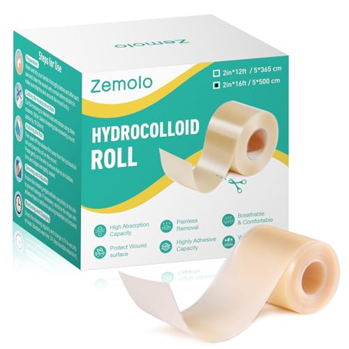 Zemolo Hydrokolloid Pflaster Rolle 5cmx5m, Selbstklebender Wasserfestes Hydrokolloid Wundpflaster Atmungsaktive & Hautfreundlich Wundauflagen Hydrocolloid Roll