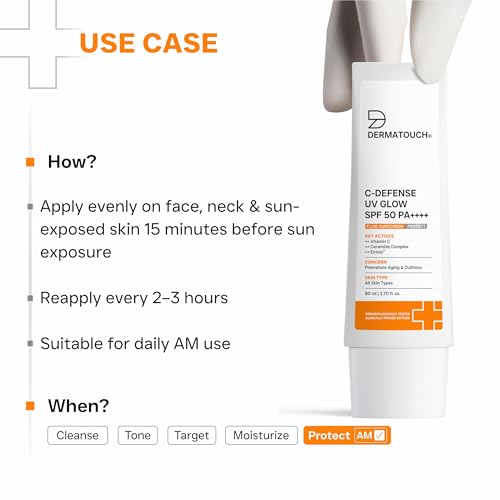 Image of DERMATOUCH C-Defense SPF 50 PA++++ Fluid Sunscreen with Vitamin C & Ceramides | For Premature Aging, Dullness| Zero White Cast | Lightweight Daily Sunscreen | In-Vivo & In-Vitro Tested | 80ml