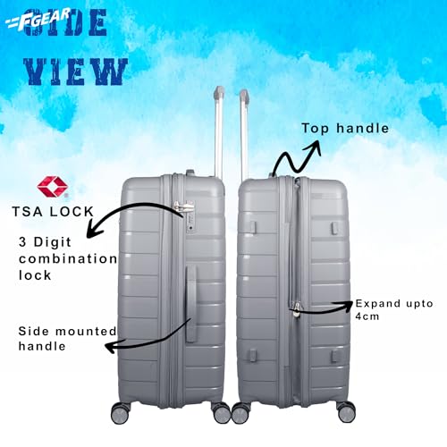 Image of F Gear PPS27 Polypropylene Hardshell /Hardsided /Hardcase Light Weight 8 Wheeler Spinner Luggage Bag /Smooth Speed Wheel Suitcase /Trolley with TSA Lock for Men Women (Check in 28 Inch, Light Grey)