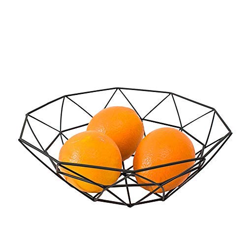 Fashion Creative Large Iron Mesh Woven Fruit Basket Fruit Bowl Office Home Table Art Disply Tray Holder Stand Serving Metal Banana Orange Storage Container Bread Basket Snacks Rack (Black)
