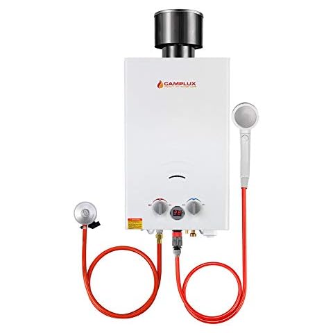 Camplux BW264C Tankless Gas Water Heater with Rain Cap, CE Certified GAR Standard 10L Instant Propane Gas Shower, Use for Camping RV Trip Washing Horse Cover