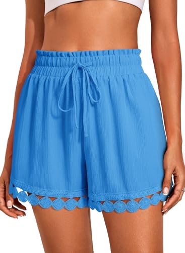 Image of Dokotoo Womens Shorts Summer Casual Loose Elastic Waist Drawstring Lace Boho Beach Cover Up Shorts
