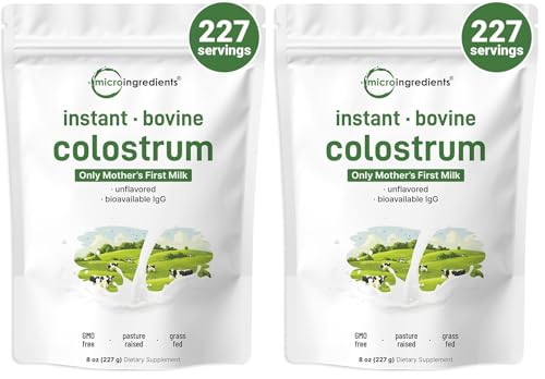 Image of Micro Ingredients Bovine Colostrum Powder, 8 oz | Grass-Fed, Freeze-Dried | Natural IgG & IgA | Supports Immune & Gut Health | Non-GMO, Gluten-Free, Unflavored (Pack of 2)