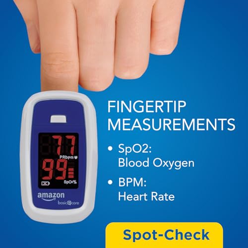 Image of Amazon Basic Care Pulse Oximeter, Blood Oxygen Saturation Monitor, Portable Oxygen Monitor, Pulse Rate, Easy to Use (Previously Healthwise)