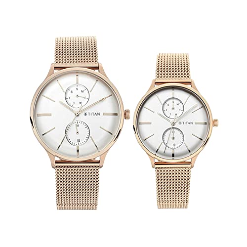 Titan Bandhan Quartz Multifunction Silver Dial Champagne Gold Sta...