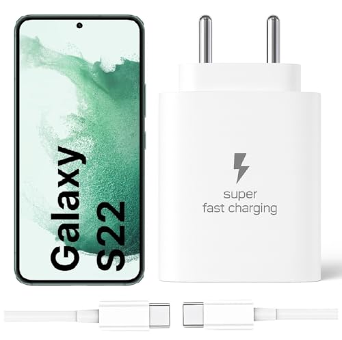 Image of 25W Type-C Charger with Cable Compatible with Samsung-Galaxy S22 5g | Super Fast Charger Adapter for S23 /S24 /S25 /S21Fe /A14 /M17 /M06 /M07 /M05 /F05 /F15 /F06 /M36 /A55 / F17 /A16 /M16 /A56 /A36 /A35 /A34 /A26, White