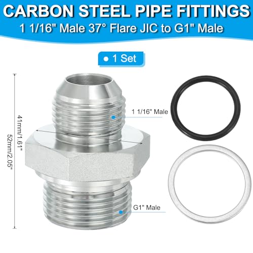 Image of PATIKIL Hex Reducing Nipple Connectors Pipe Adapter 1 1 /16 inch Male 37 Flare JIC x 1 inch g Male, Pipe Fitting Reducer Nipple Adapter Plated Steel Hydraulic Fitting