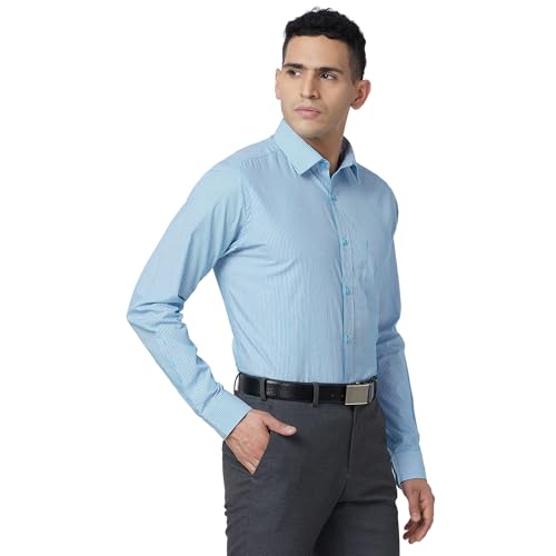 Image of Raymond Men's Slim Fit Pure Cotton Structure Pattern Semi Cutaway Collar Full Sleeve Formal Shirt