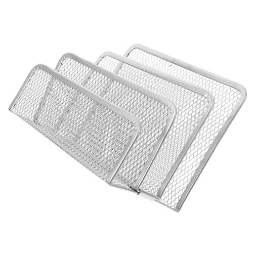 SEWACC Organizador de Escritorio Metálico Triple con Soporte para Libros y Archivos Estantería de Malla Plateada para Oficina y Hogar Organizador de Documentos Multifunción