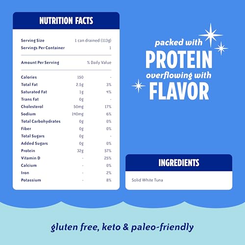 Image of Chicken of the Sea Wild Caught Low Sodium Solid White Pure Albacore, No Drain, 4 oz Cans, 24-Count - High Protein 100% Classic Tuna in No Drain Can for Less Mess - Nutritious Ready to Eat Meals