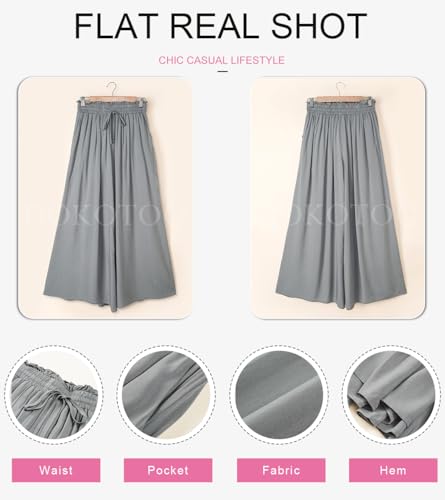 Image of Dokotoo Pants for Women Casual Elastic Waist Wide Leg Pants with Pockets