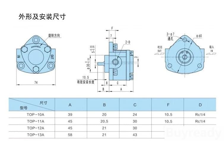 Hydraulic Gear Pump TOP-10A TOP-11A TOP-12A TOP-13A Small Oil Adjustable Pressure Triangle TOP Series for Lubrication Trochoid(TOP-13A)