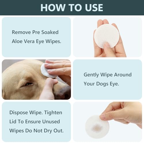 Aomig Augenpads für Hund Katze 200Pcs Augenpflege für Haustiere 100% Natürliche Augenpflege Pads Hunde & Katzen für Reinigung von Augenausfluss Entfernung von Fremdkörpern Tränenflecken Entzündung (C)