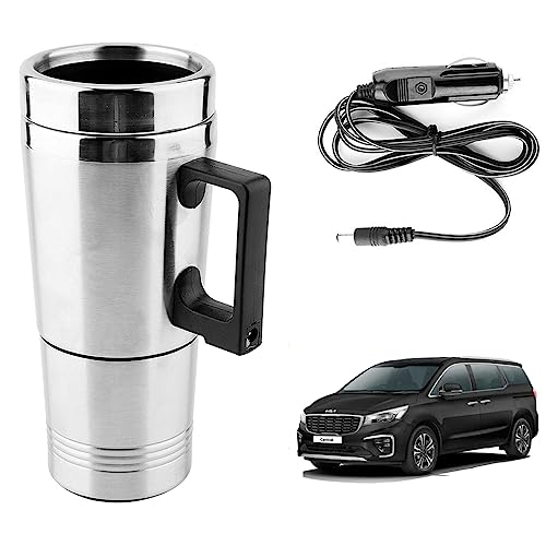 Image of Oshotto 12V Stainless Steel Car Heating Kettle /Mug, Travel Friendly electric Tea /Coffee maker Compatible with Kia Carnival (300ml) - Silver
