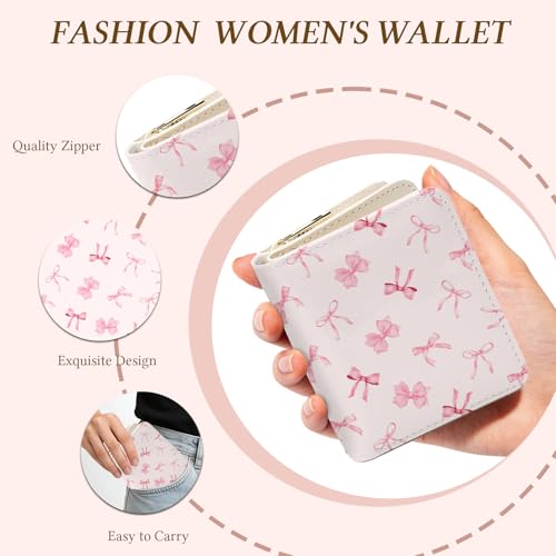 Image of Pink Bow Wallet for Women, PU Leather Accordion Wallet, Zipper Coin Purse | Women's Cute Pink Bow Accordion Wallet, Credit Card Holder with 1 ID Window 14 Card Slots, Gift for Wife Daughter Ladies
