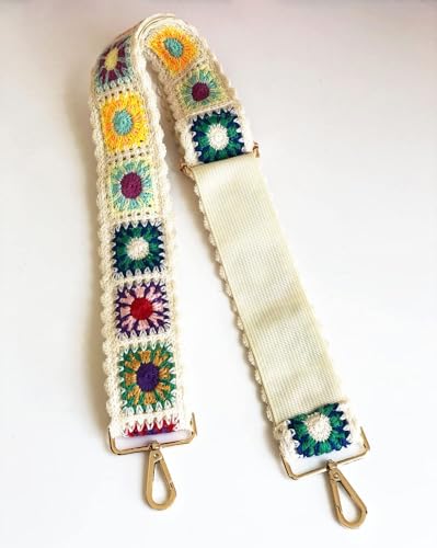 Image of Crochet Flower Purse Straps Replacement Crossbody for Handbags Women Guitar Strap Wide Adjustable Bag Strap(2 inch)