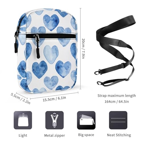Personalized Small Crossbody Bag Water Resistant Messenger Bags Mini Hand Drawn Blue Heart Printing SlingBag For Men Women2