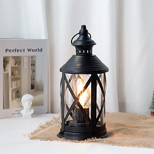 Image of TRIROCKS Battery Powered Metal Lamp 10'' Tall Decorative Cordless Table Lamps LED Edison Lights Hanging Lamps with Metal Hook for Home Decor Patio Garden Wedding Parties Indoor Outdoor(Black)