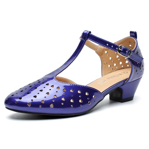 Image of MAIERNISI JESSI Women's T-Strap Mary Jane Pumps, Low Block Heel, Closed Toe, Buckle Ankle Strap