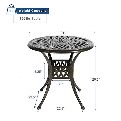 31-Inch-Outdoor-Dining-Table-Round-Patio-Bistro-Table-Bronze-Cast-Aluminum-Rustic-Large-Table-with-Umbrella-Hole 31 Inch Outdoor Dining Table Round Patio Bistro Table Bronze Cast Aluminum Rustic Large Table with Umbrella Hole