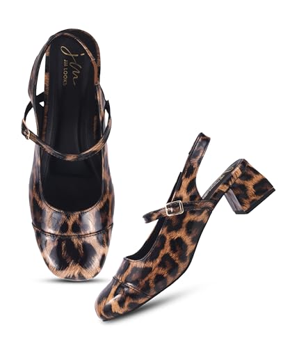 Image of JM LOOKS Women's Square Toe Block Heel Mules with Adjustable Strap & Comfortable Sole - Stylish Buckle Design
