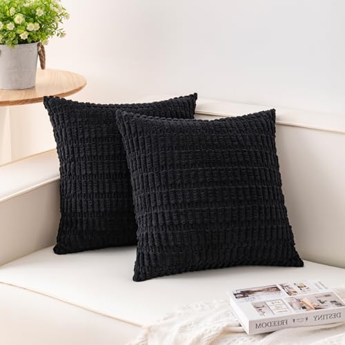 Image of Aegero Pack of 2 Corduroy Decorative Throw Pillow Covers 24x24 Inch, Black
