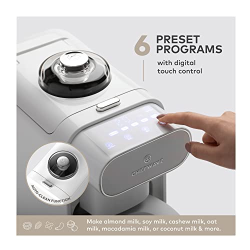 ChefWave Milkmade Dairy Alternative Vegan Milk Maker with 6 Plant-Based Auto Programs, No Soaking, Auto-Clean Function, Delay Start, Recipe Book Bundle with Handheld Milk Frother (2 Items)