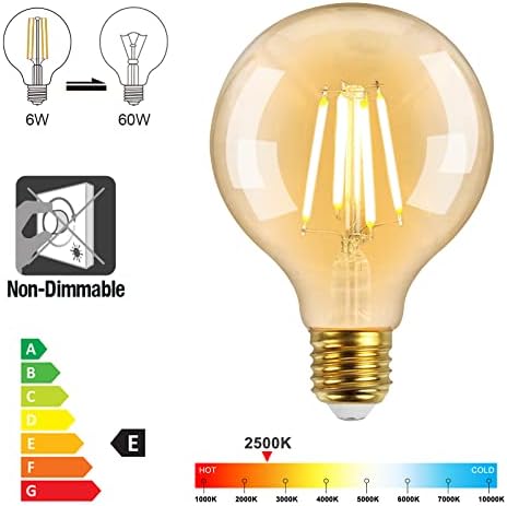 ENUOTEK Vintage G95 Large Globe LED Filament Light Bulb, 6W 750Lm E27 Edison Screw in ES Light Bulbs 60W Incandescent Lamp Equivalent, 2500K Amber Warm White Lighting, Not Dimmable, 3 Pack