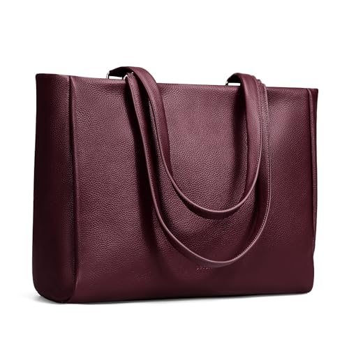 Image of befen Genuine Leather Work Tote Bag for Women with 15 inch Compartment | Real Leather, 15 inch Laptop Sleeve, Trolley Strap, Zipper, Cup Holder