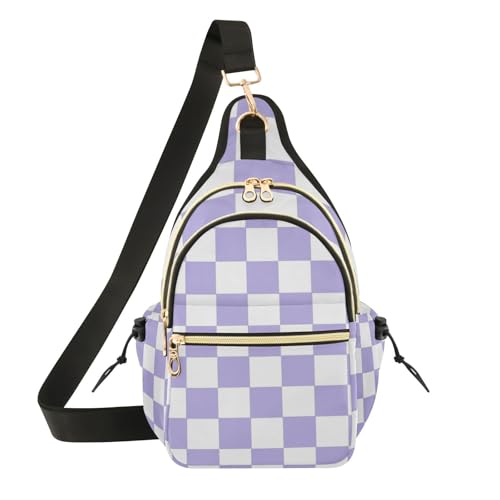 Sac appareil photo motif écossais violet et blanc avec zips antivol