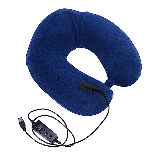 FONDOTIN Coussin Chauffant USB Mousse à Mémoire Forme de U pour Soutien de Nuque et Cervicales Oreiller de Voyage Ergonomique sans Batterie pour Bureau Train et Maison Bleu Marine