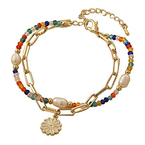 Bracelet bague chaîne réglable avec perle pour femme et ado