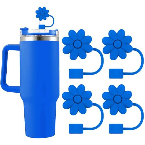 SEMATA 4 PCS Blue Straw Covers Toppers for Stanley Cups