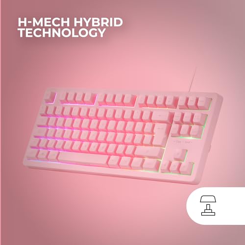 MK023, Tastiera Gaming TKL, Tecnologia Ibrida H-Mech, Illuminazione FRGB Rainbow, Anti-ghosting, Compatibilità Universale, Rosa, Lingua Francese - Tastiera gaming - Immagine 2