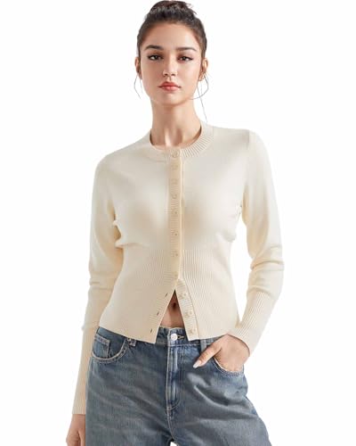 SUUKSESS Women Button Down Cardigan Crew Neck Sweaters Ribbed Knitted Slim Fit Tops2